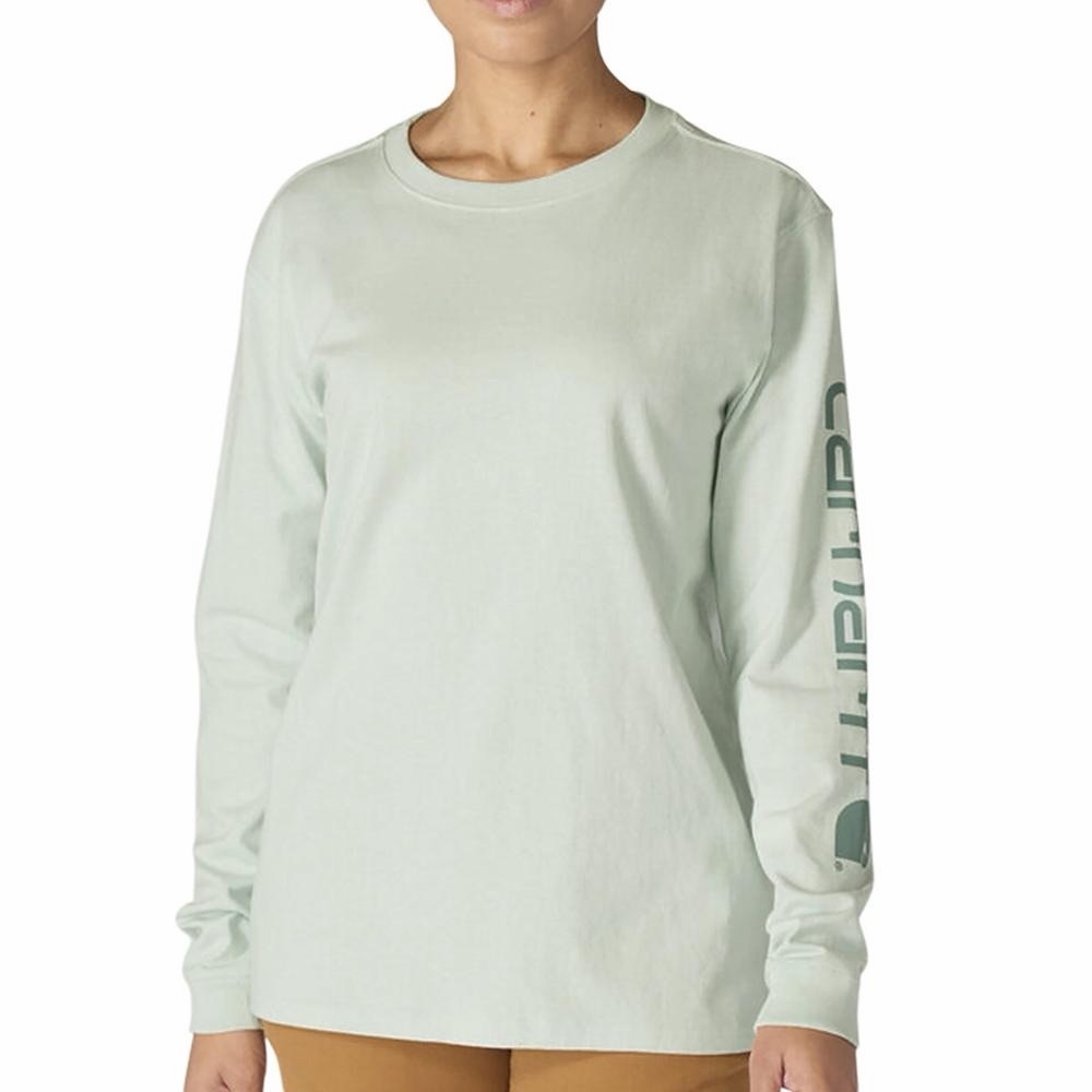 EUC Carhartt Heavyweight Dearborn Loose LS Logo Sleeve Long Sleeve T-Shirt Mint - Picture 2 of 10